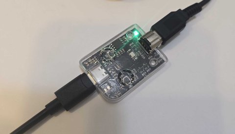 GB-Link adapter with cables attached, top-down view